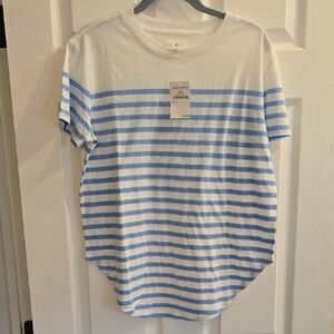 Lou Gray Blue & White Striped Sjort Sleeve Top Size M NWT